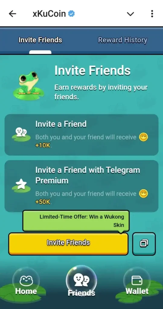 convide amigos frog trader